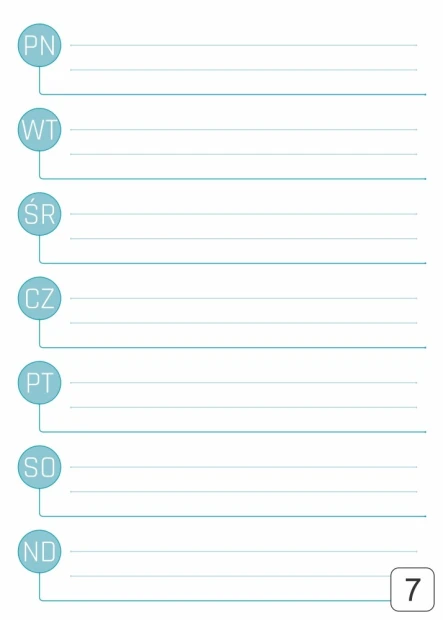 Weekly planner dry-erase board 292 - Graphic design with seven horizontal sections labeled for each day.