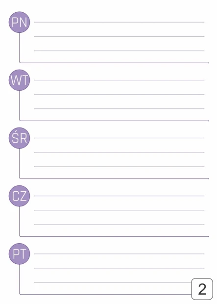 Weekly dry-erase magnetic planner board 293 - Graphic design. Simple structure with five horizontal lines.