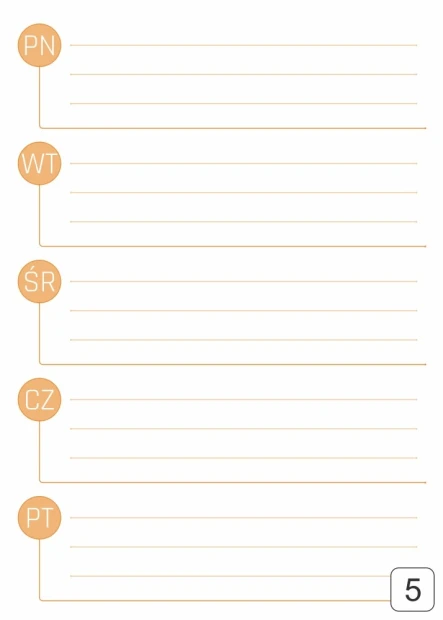 Weekly dry-erase magnetic planner board 293 - Graphic design. Simple layout with five lines and labels.