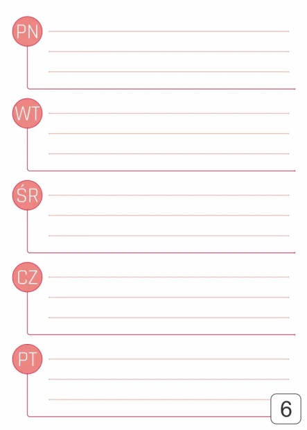 Weekly dry-erase magnetic planner board 293 - Graphic design with simple lines forming six rectangles for each day.