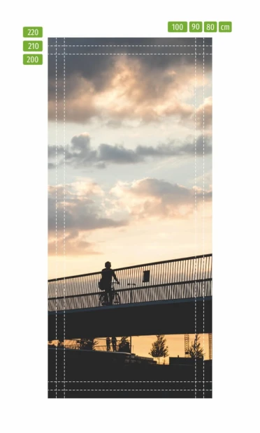 Cyclist door mural FP 6284 - Graphic design featuring a cyclist silhouette against a sunset and clouds.