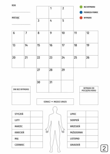 Safety cross magnetic whiteboard lean 121 - Graphic design. Board with calendar and body diagram.