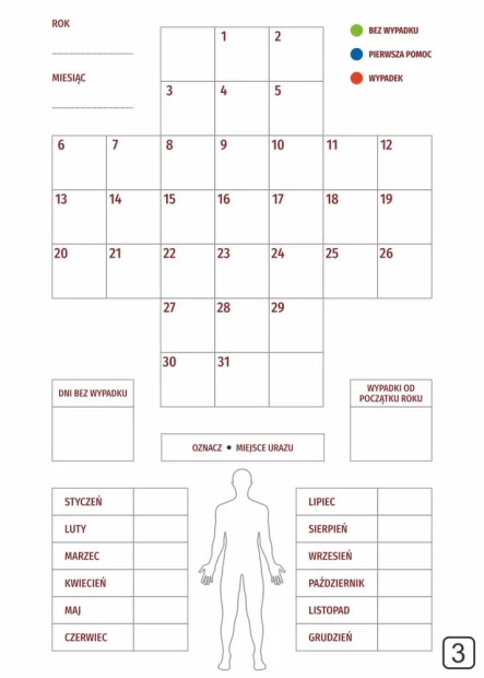 Safety cross dry-erase board lean 121 - Graphic design. Board with calendar and body diagram.