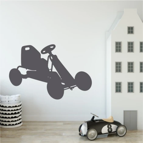 Go-kart wall sticker 2324 - Decor for a child\'s room with light-colored walls and minimalist furniture.