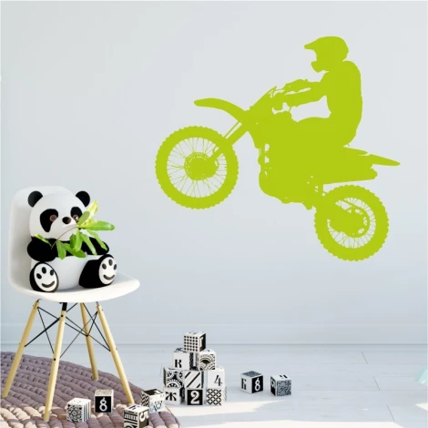 Motocross wall sticker 2312 - Decor for a child\'s room with light-colored walls and modern furniture.
