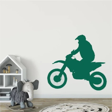 Motorcycle wall sticker 2314 - Decor for a child\'s room with light-colored walls and minimalist furniture.