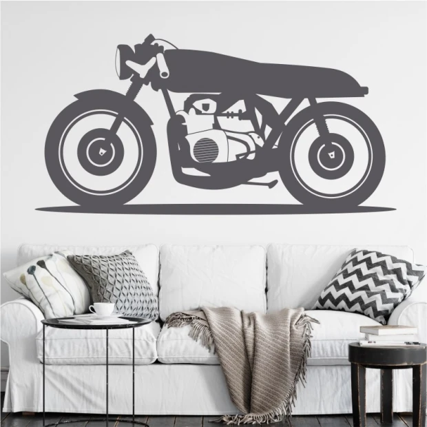 Motorcycle wall sticker 2328 - Living room decor. Light-colored walls, muted tone furniture.