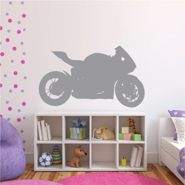Motorcycle wall sticker 2310 - Decor for a child\'s room with light-colored walls and colorful dots.
