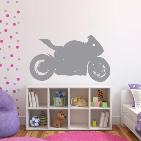 Motorcycle wall sticker 2310 - Decor for a child\'s room with light-colored walls and colorful dots.