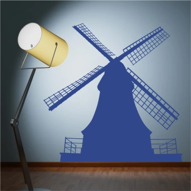 Wall sticker windmill 2289 - Graphic design featuring a blue windmill with large blades and details.