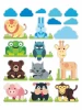 Colorful animal wall stickers set 2385 - Features animals against a backdrop of clouds and grass.