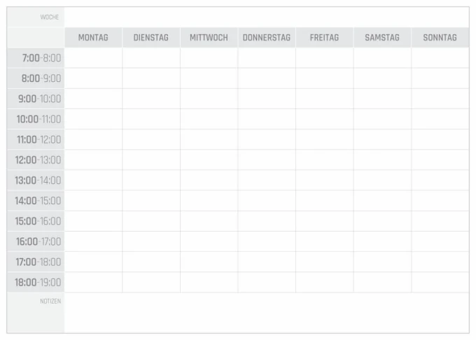 Weekly planner dry-erase board 294 German version - Rectangular board with a grid for days and hours.