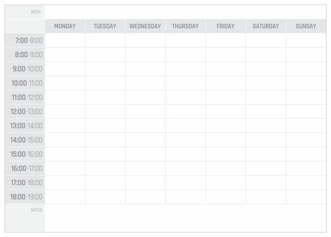 Weekly planner dry-erase board 295 English version - Simple layout with days of the week and time slots.