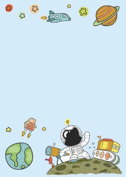 Magnetic dry-erase board for kids, space design. Features illustrations on a blue background.