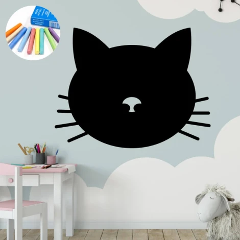 Chalkboard cat head sticker 197 - Decor for a child\'s room. Light-colored walls and pastel furniture.