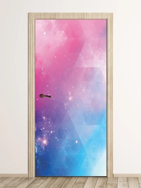 Colorful abstract door wallpaper FP 6285 - Graphic pattern with hexagon shapes in shades of pink.