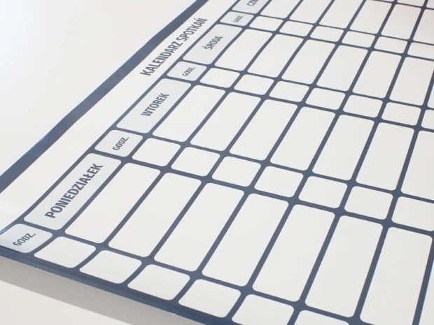 Lean 114 meeting calendar whiteboard - Graphic design with a simple grid of rectangles and labels.