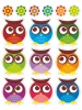 Colorful owl wall stickers set 2387 - Ten owls in various shades with flowers.