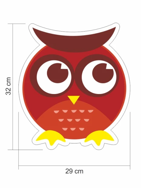 Colorful owl wall stickers set 2387 - Graphic design featuring a large-eyed owl with a round body and brown crest.