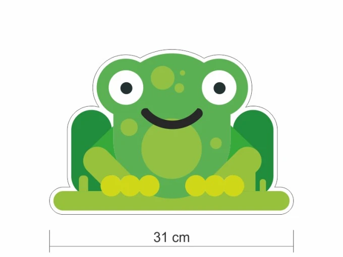 Colorful animal wall stickers set 2385 - Graphic design. Green frog with big eyes and a smile, sitting.