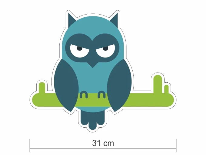 Colorful animal wall stickers set 2385 - Graphic design featuring an owl in shades of blue and green.