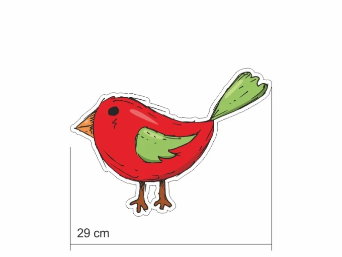 Wall stickers set birds 2388 - Graphic design. Red bird with green accents, simple shape, clear details.