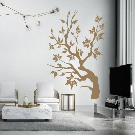 Elegant tree sticker 1104 in beige shades, enhancing a modern living room with natural charm.