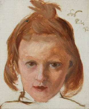 Reproduction of Girl\'s Head by Stanisław Wyspiański - Graphic design featuring a girl with short hair.