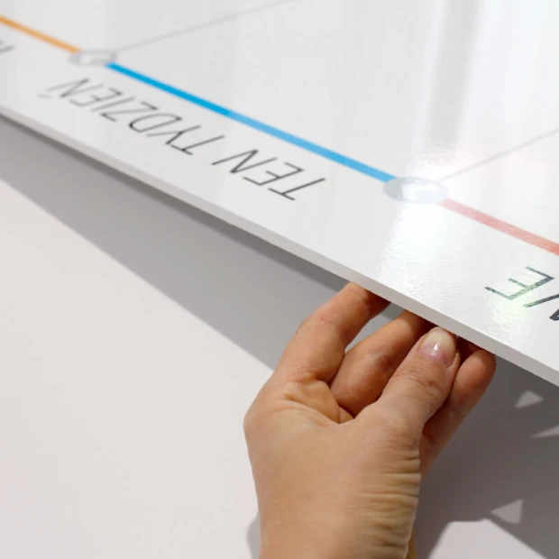Lean board dry-erase Kanban board 097 - Graphic design with a simple grid, colorful lines, and text.