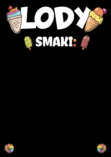 Chalkboard ice cream 057 - Graphic design featuring ice cream in various shapes and bold, clear lettering.