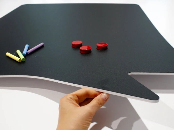 Chalkboard speech bubble magnetic board 123 - Rounded edges, black surface, graphic design.