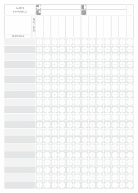 Magnetic competency matrix board for 20 employees, dry-erase, lean 123 - graphic design with circles.