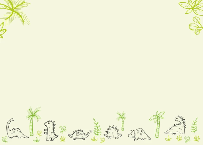Dinosaur-themed dry-erase board for kids featuring various dinosaur shapes and plants.