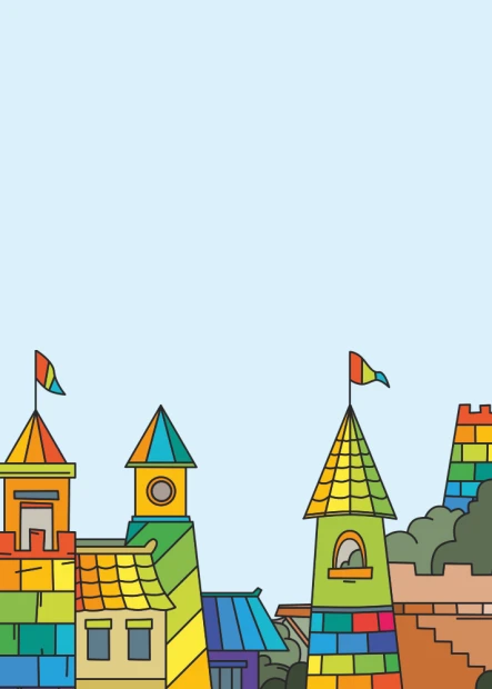 Colorful dry-erase board for kids featuring a castle design with towers in various colors and flags.