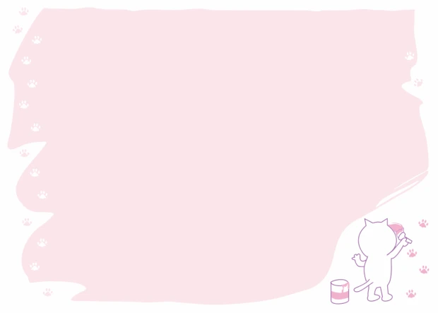 Dry-erase board for kids featuring a cat design. Pink background with a drawing of a cat painting and paw prints.