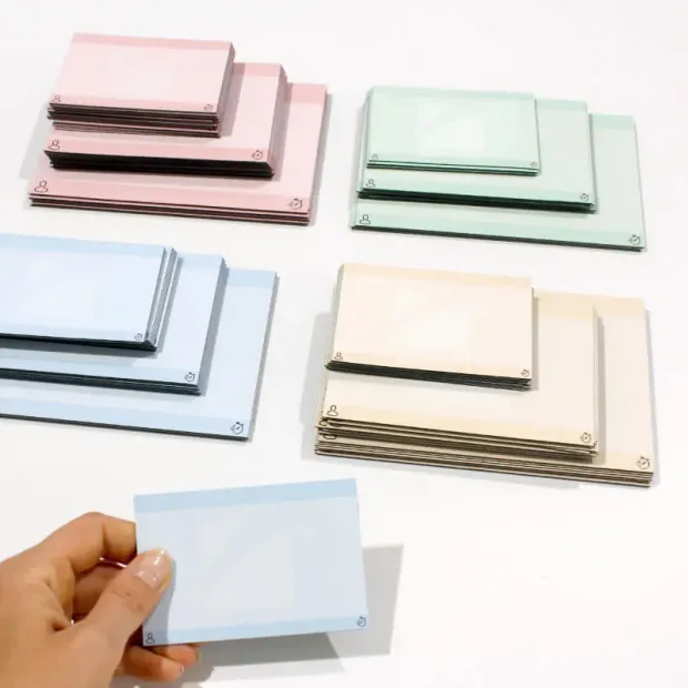 Custom dry-erase magnetic board with graphic design. Simple pastel rectangles arranged neatly.