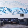 Abstract painting template 1358 with wavy blue shapes, perfect for a modern living room.
