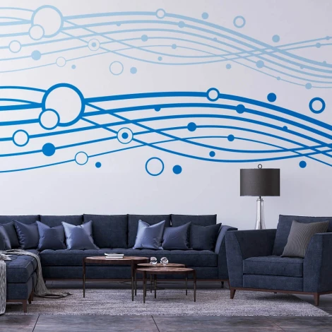 Abstract painting template 1358 with wavy blue shapes, perfect for a modern living room.