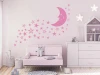 Charming moon and star painting template in a pastel children\'s bedroom, adding magic and charm.