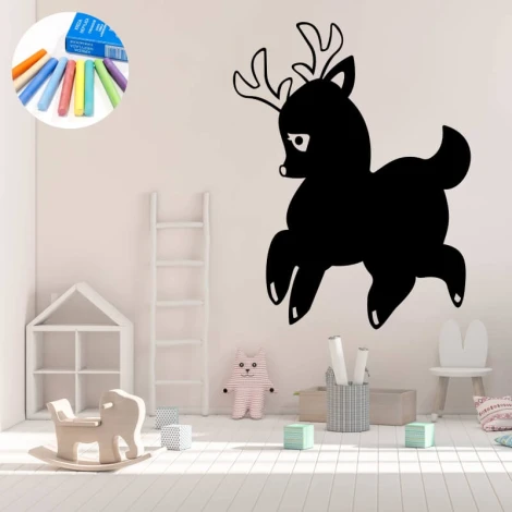 Chalk sticker for kids featuring a fawn - Ideal for a child\'s room with light-colored walls and wooden flooring.