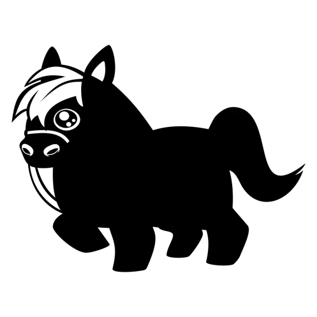 Chalk sticker for kids featuring a black horse with big eyes and a flowing mane in motion.