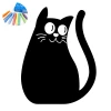 Chalk sticker for kids featuring a black kitten with big eyes and an upright tail.