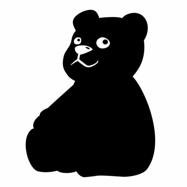 Chalk sticker for kids featuring a black bear with white details, a smile, and big eyes.