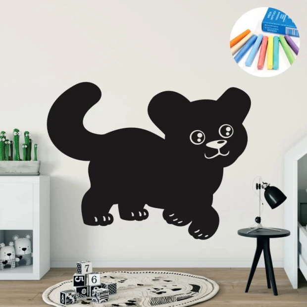 Chalkboard sticker for kids - panther design, perfect for a bright children\'s room with neutral furniture.