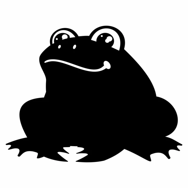 Chalk sticker for kids featuring a large black frog with white details.