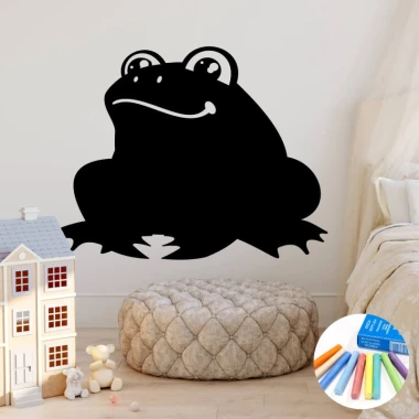 Chalk sticker for kids - frog design. Bright walls and pastel furniture in a children\'s room.