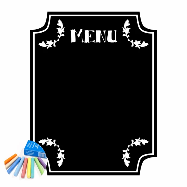 Chalkboard menu sticker for pubs 278 - Graphic design. Black rectangle with white text and embellishments.