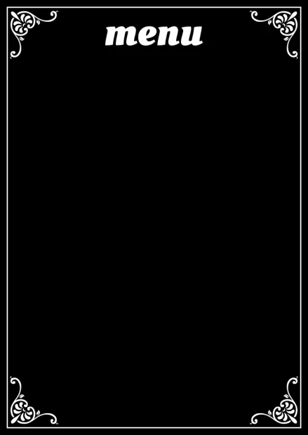 Chalkboard menu 063 - Black rectangle with white "menu" text at the top and decorative corners.