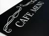 Chalkboard with cafe menu print 015 - Black background with white "CAFE MENU" text and decorative elements.