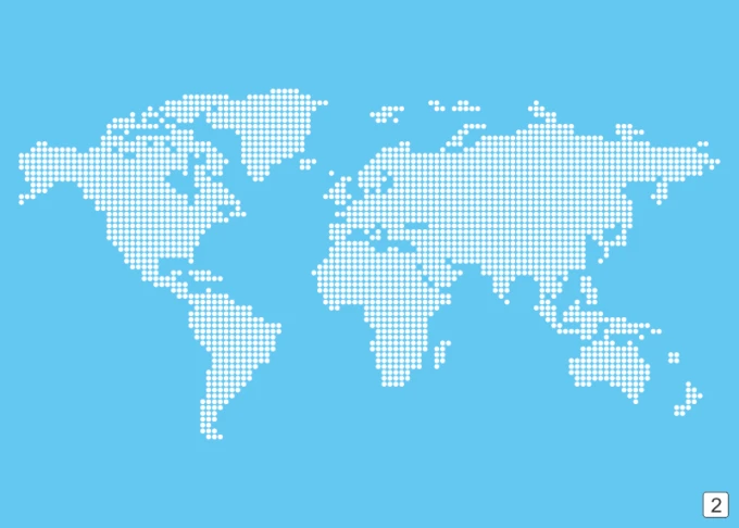 Magnetic dry-erase world map board 333 - Graphic design. World map with white dots on a blue background.